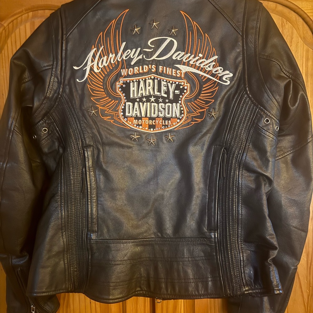 Harley-Davidson Black and Orange Leather Jacket women Medium